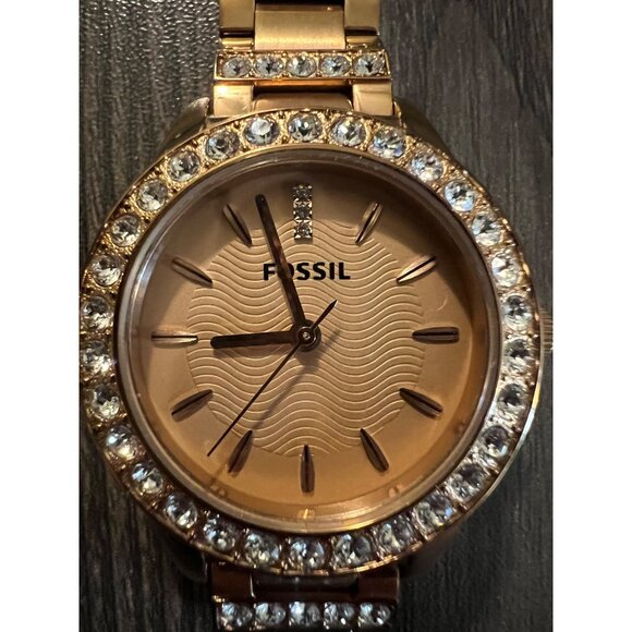 Fossil Womens Rose Gold-Tone Watch With Crystal Accents Stainless Steel Band Mod - Picture 2 of 7